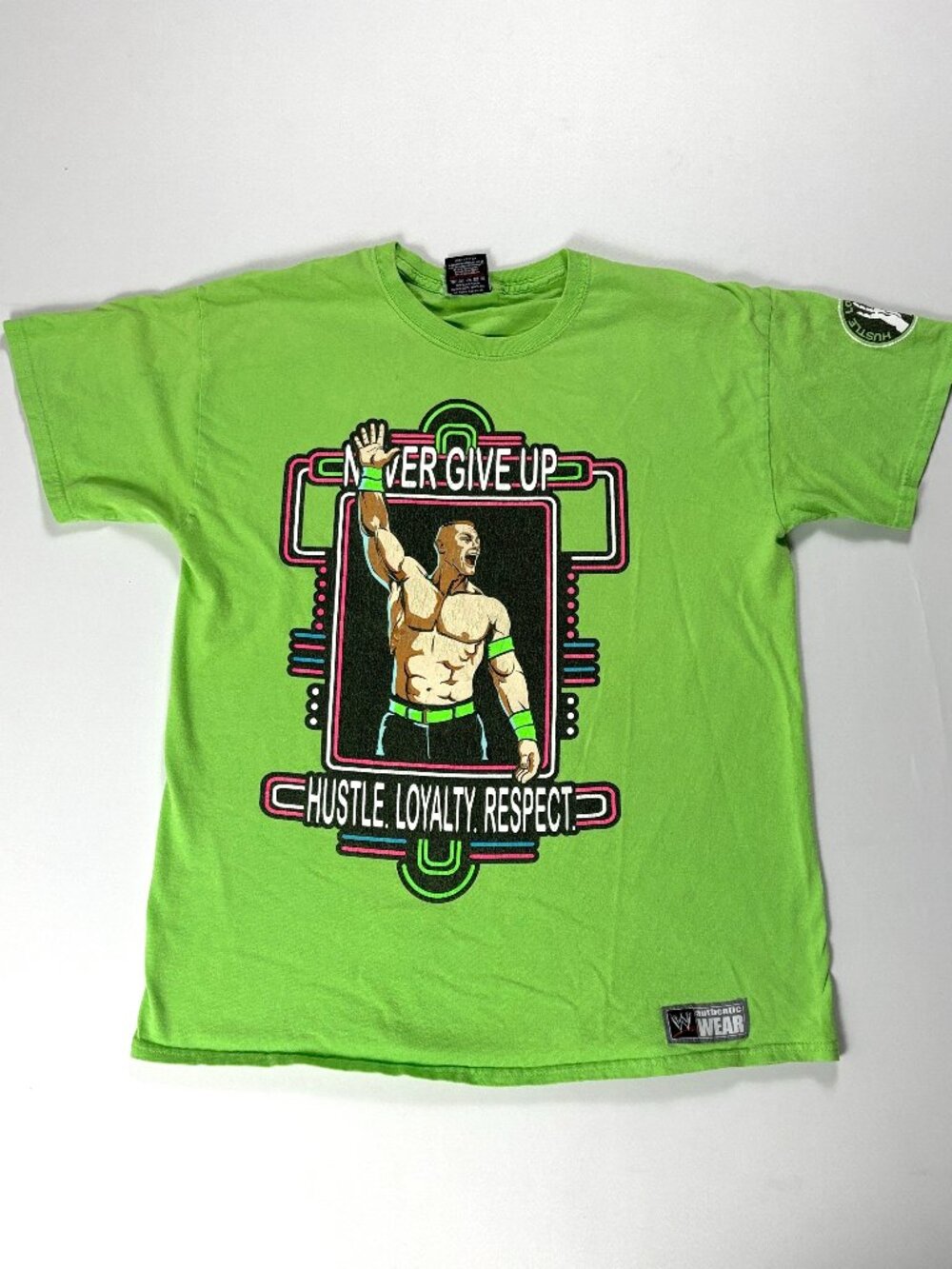 WWE John Cena You Can't See Me T Shirt Neon Green Sz L Wrestling Hustle Loyalty